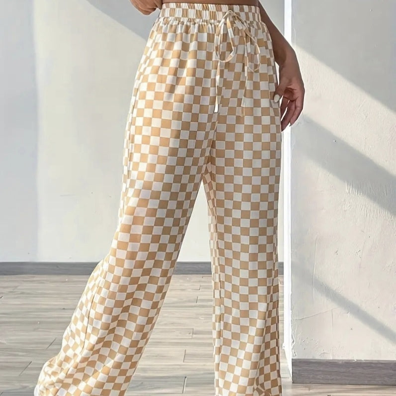 Pantalones de pata ancha de talle alto a cuadros