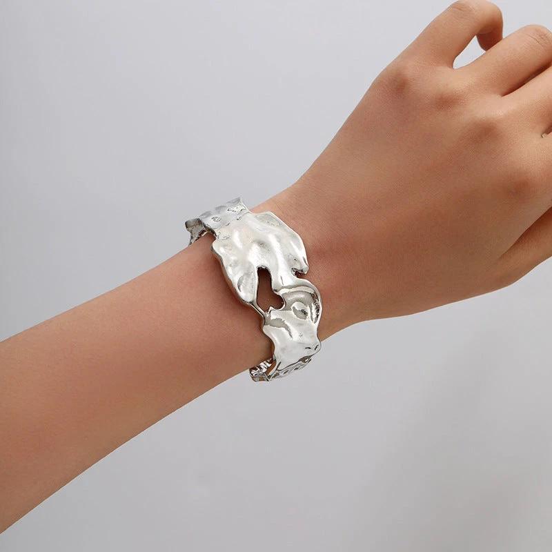 Metal Irregular Lava Bracelet For Women Fashion Special-interest Open-end Polished