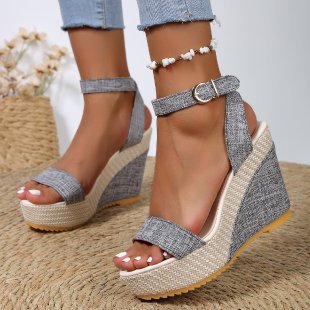 Women's High-Heel Denim Fabric Ankle-Strap Sandals