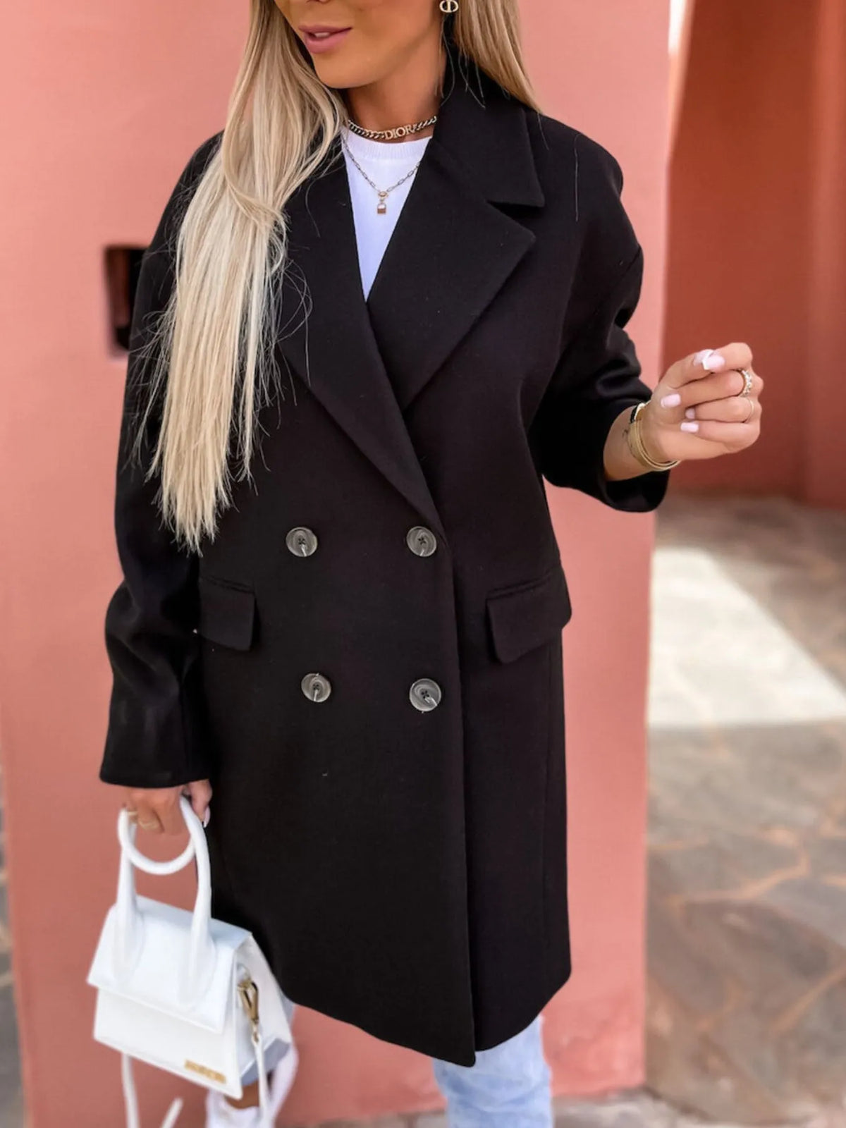 Full Size Double-Breasted Wool Coat Plus Size