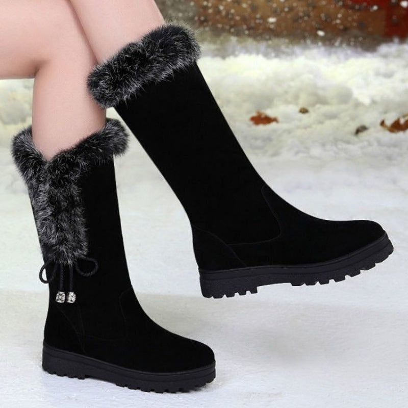Womens Mid-Calf Warm Cotton Shoes With Thick Non-Slip Soles