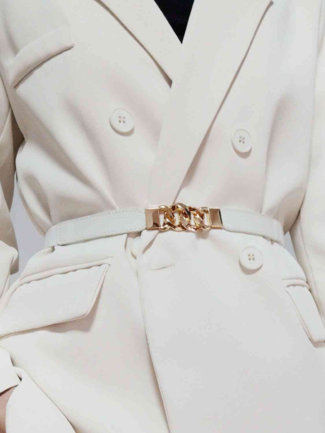ElegantStyle Zinc Alloy Buckle Elastic PU Belt – Versatile and Stylish Accessory See size chart under “more details”