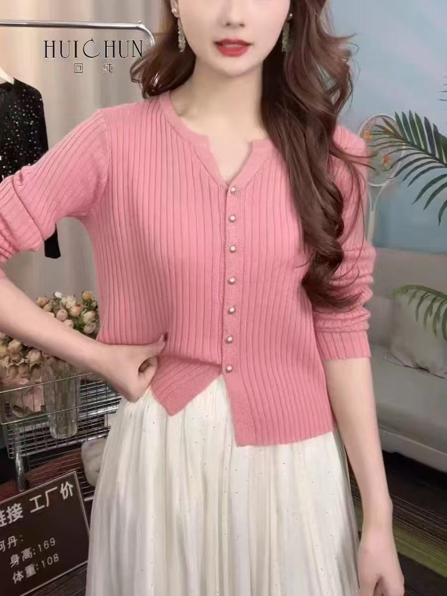Womens Simple Solid-Color Knitted Cardigan Coat