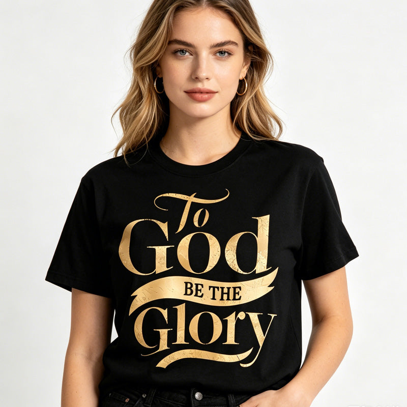 To God Be The Glory Faith Based Gold Print Unisex Casual Summer T-shirt