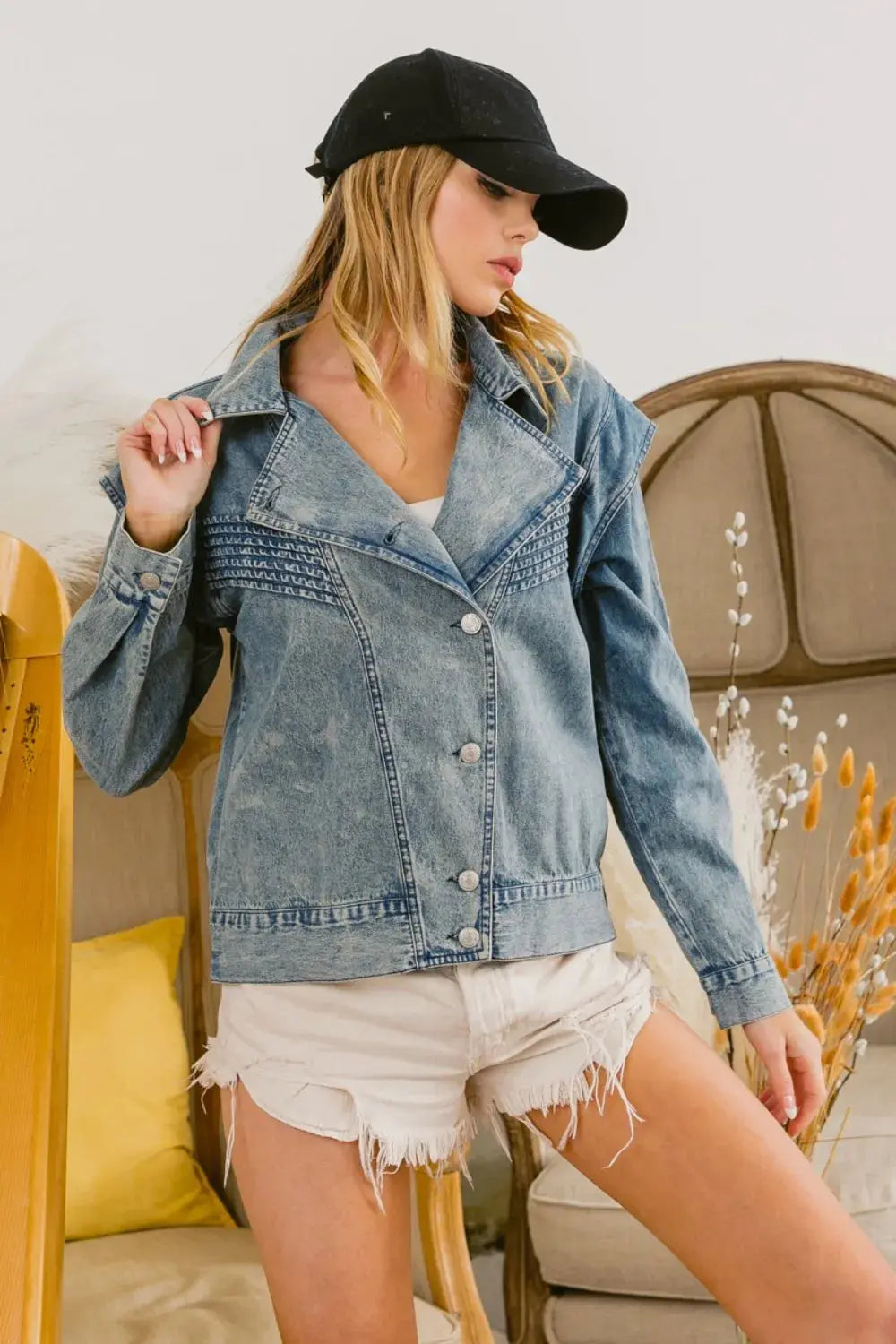 Women's Denim Jackets Women's Denim Jacket - Button Up Long Sleeve - Casual Style