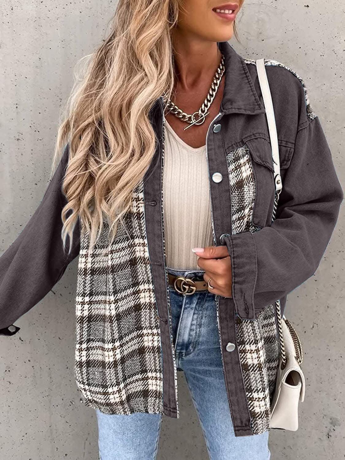 Trendsi Oversized Plaid Cotton Jacket — Casual Shacket Style