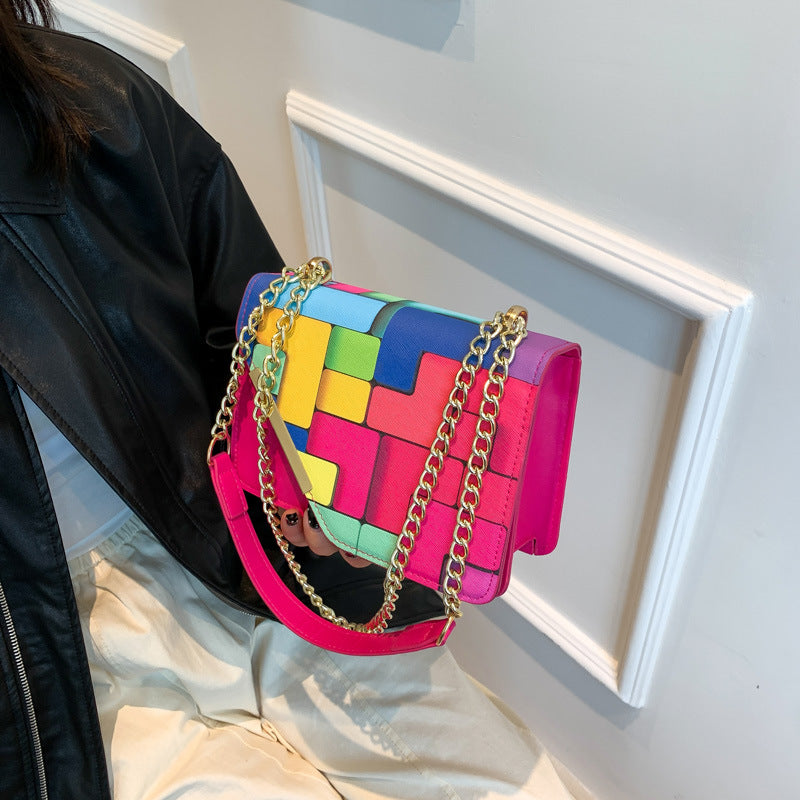 Western Style Chain Women's Fashion Color Contrast Crossbody See size chart under “more details”