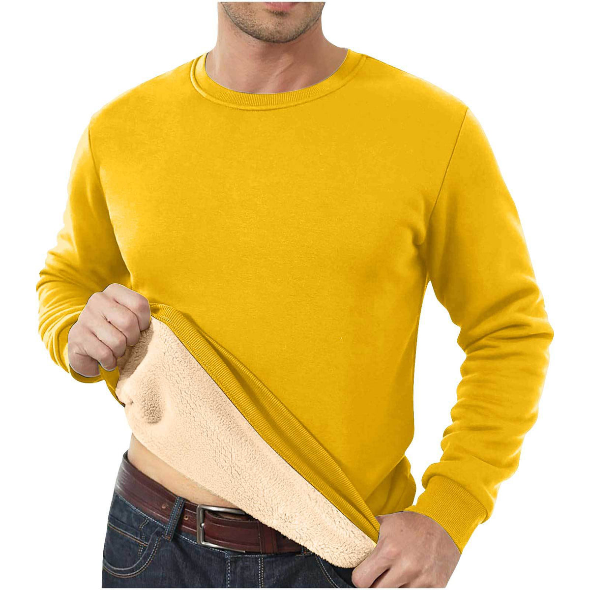 Amazon Cross-Border Dropshipping Autumn And Winter Sweatshirt Men's Velvet Round Neck Solid Color Loose Thermal Underwear Thick Foreign Trade Men's Clothing
