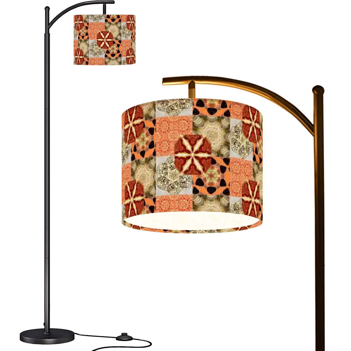Heritage Revival Quilt Design Arc Floor Lamp (Made in USA)