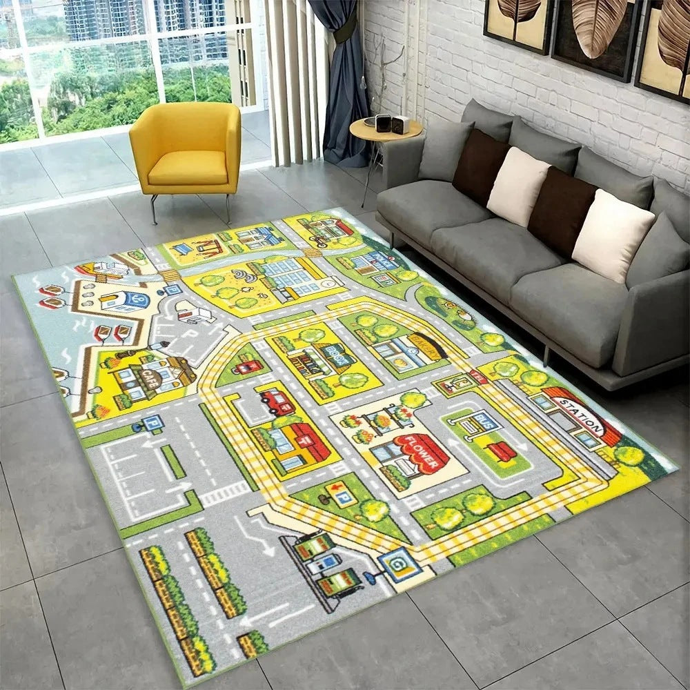 Fun Racing Track Flannel Floor Mat Non-Slip Home Decor Rug For Kids Rooms And Play Areas