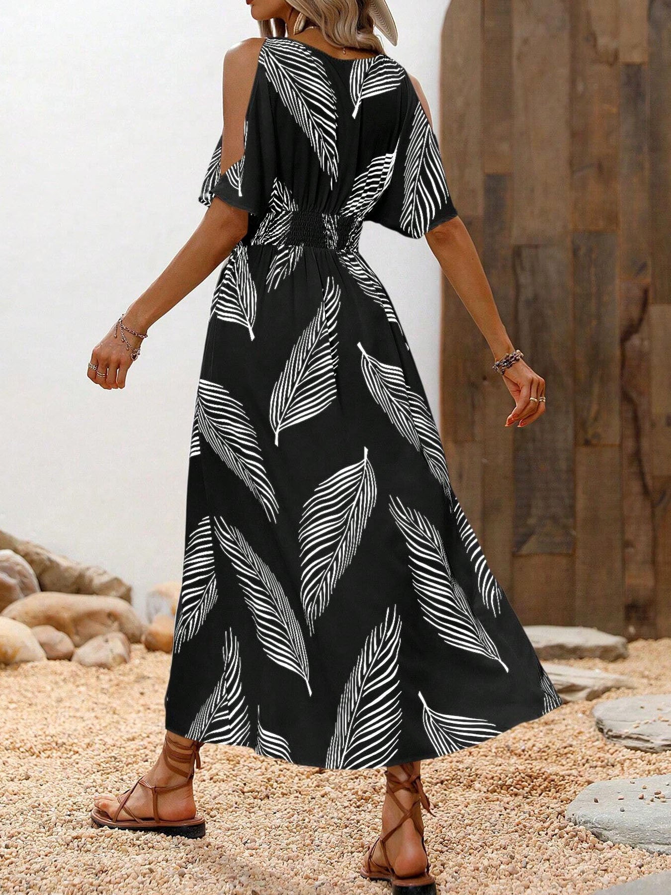 Vestido largo sin hombros con cuello cruzado en V para mujer