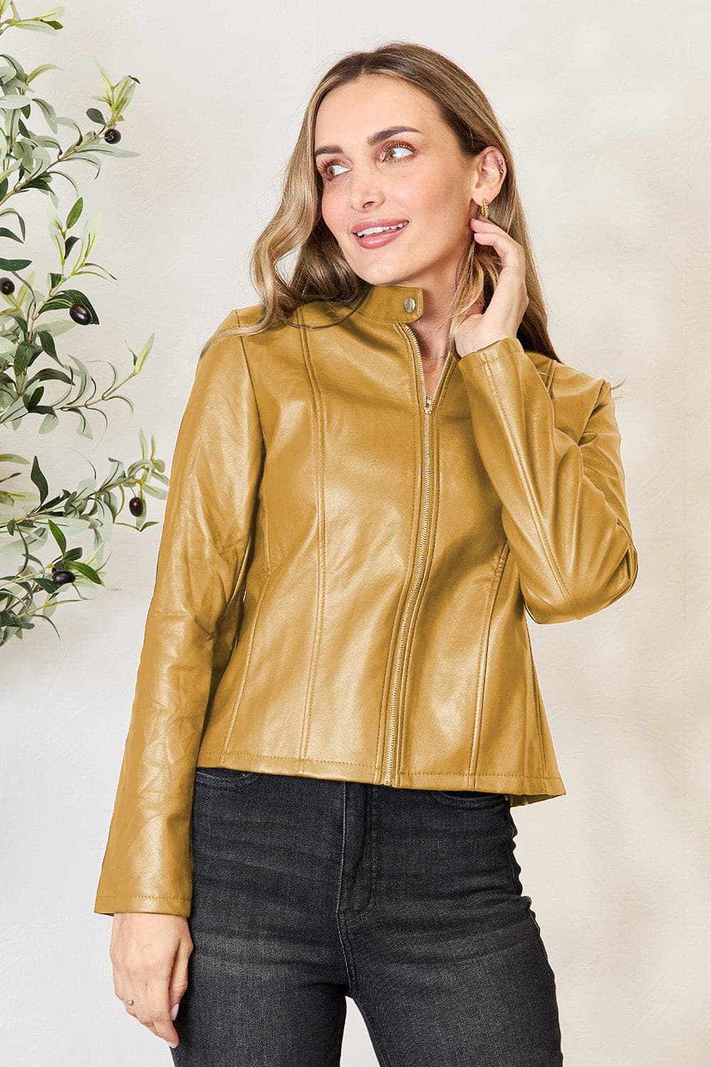 Trendsi Mock Neck Zip-Up Jacket Black