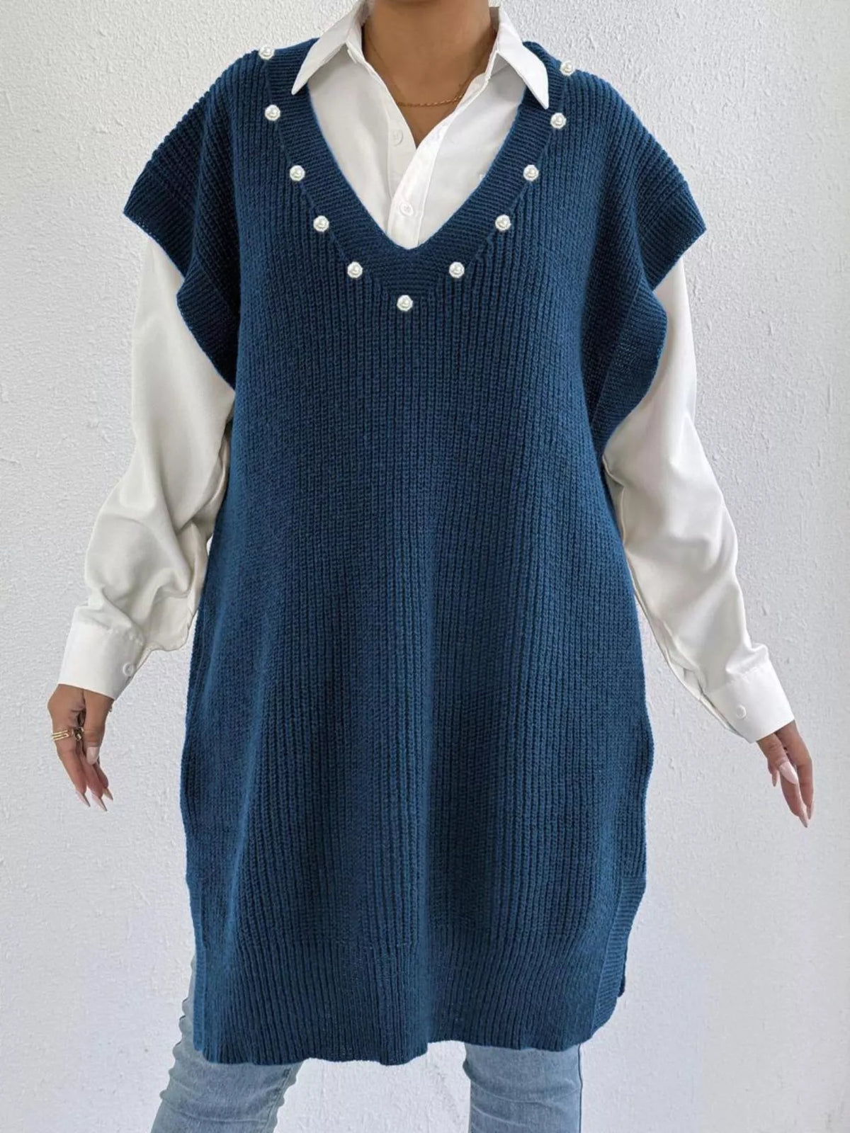 Slit V-Neck Sweater Dress