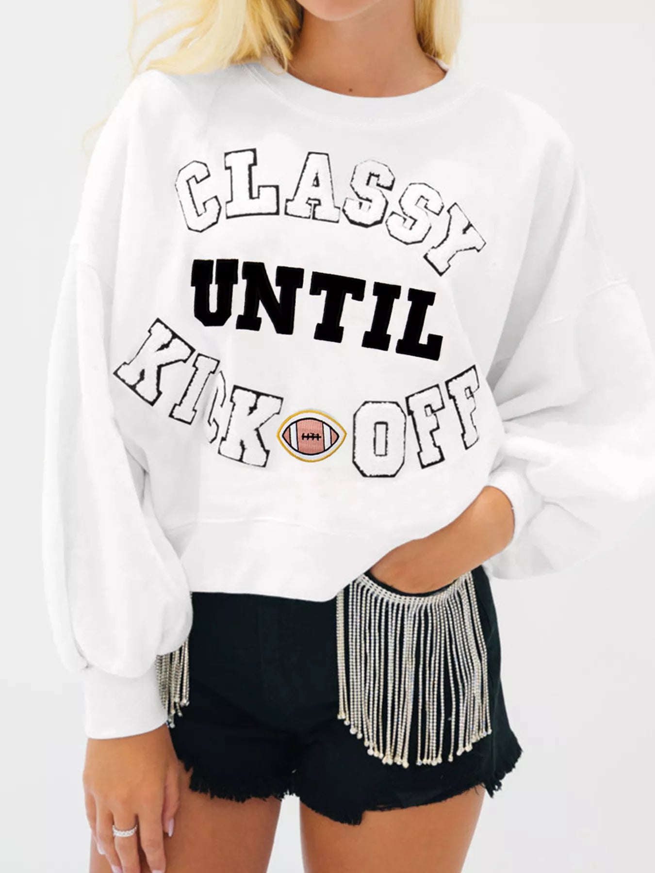 Sudadera holgada con letras de peluche y parches