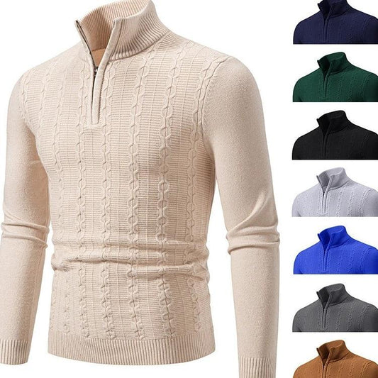 Suéter de punto para hombre ajustado con cuello alzado, casual y sencillo