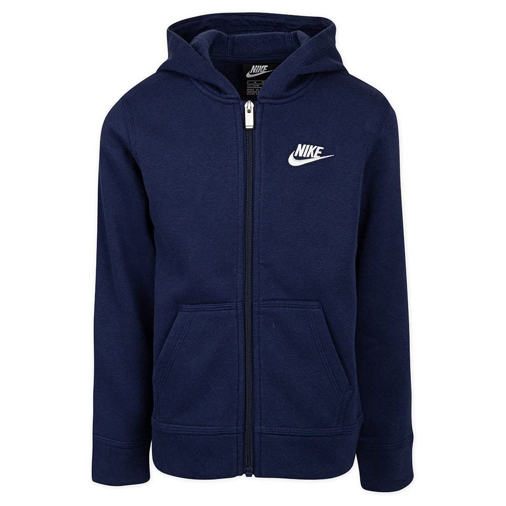 Nike Boys Club Fleece Full Zip Hoodie (Little Kids) Midnight Navy 6 Little Kid