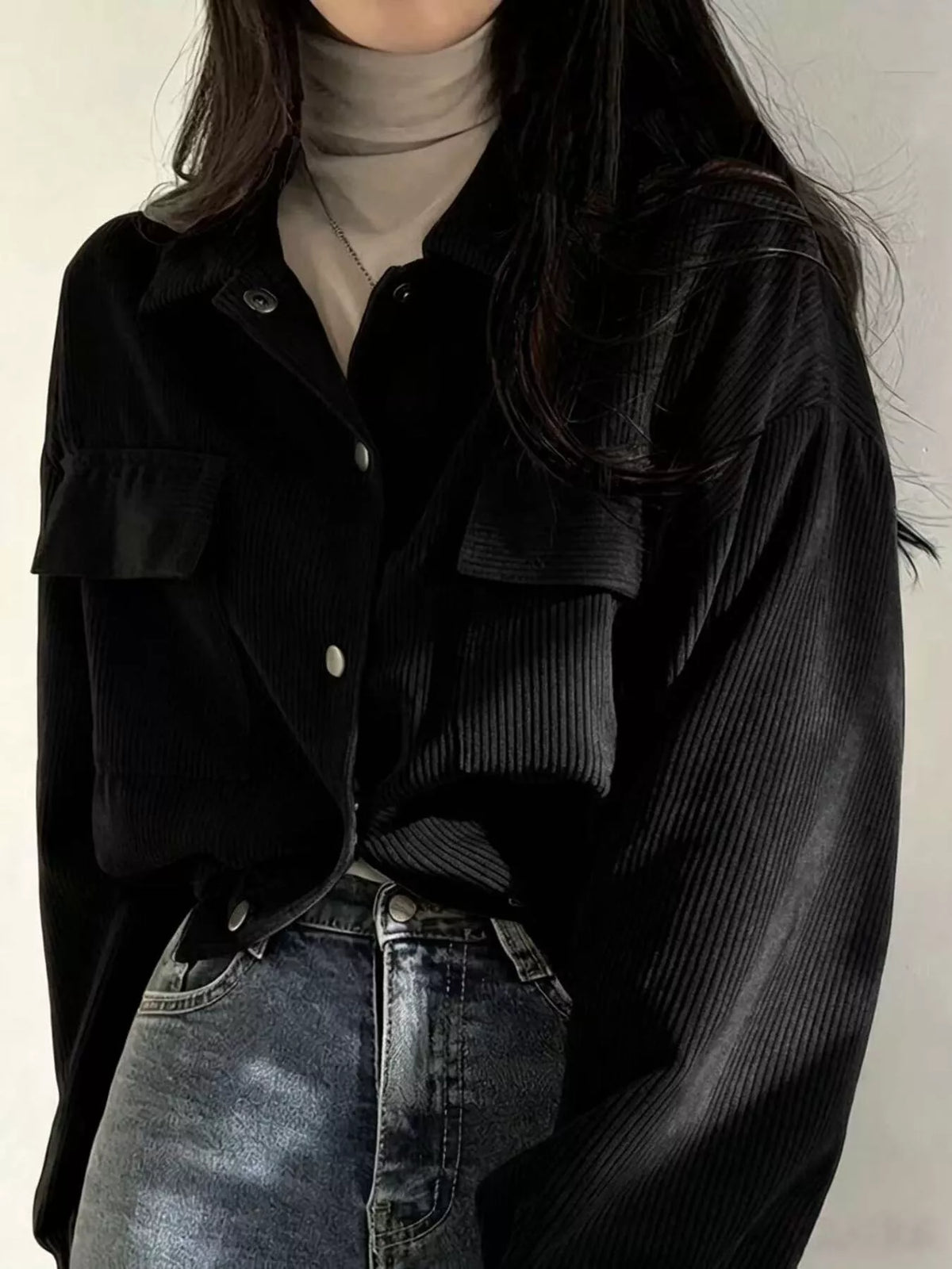 Corduroy Snap Down Cropped Jacket