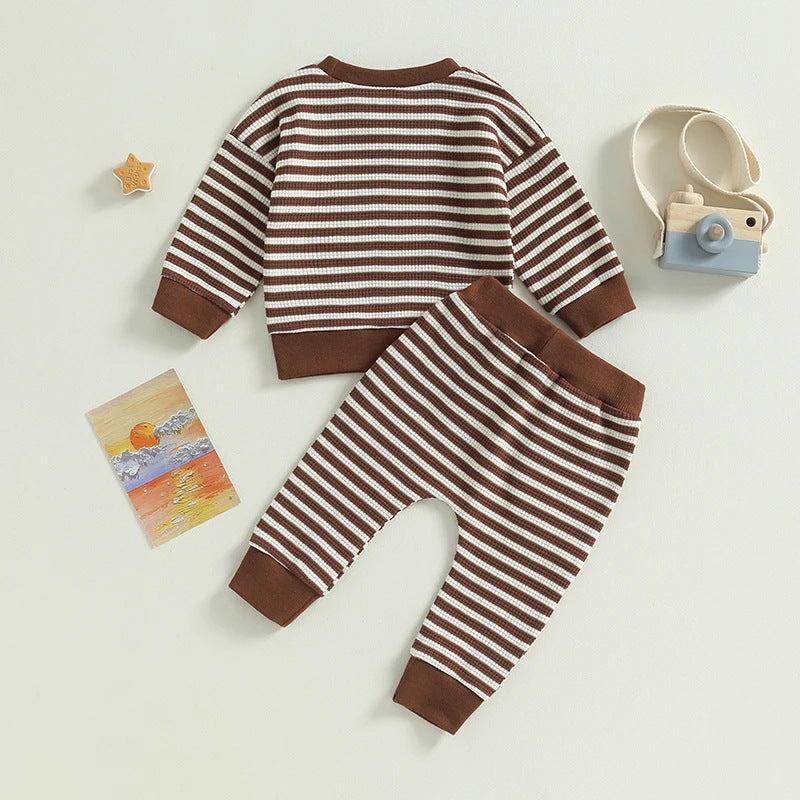 Striped Pocket Sweatshirt Lace-up Sweatpants Children Suit