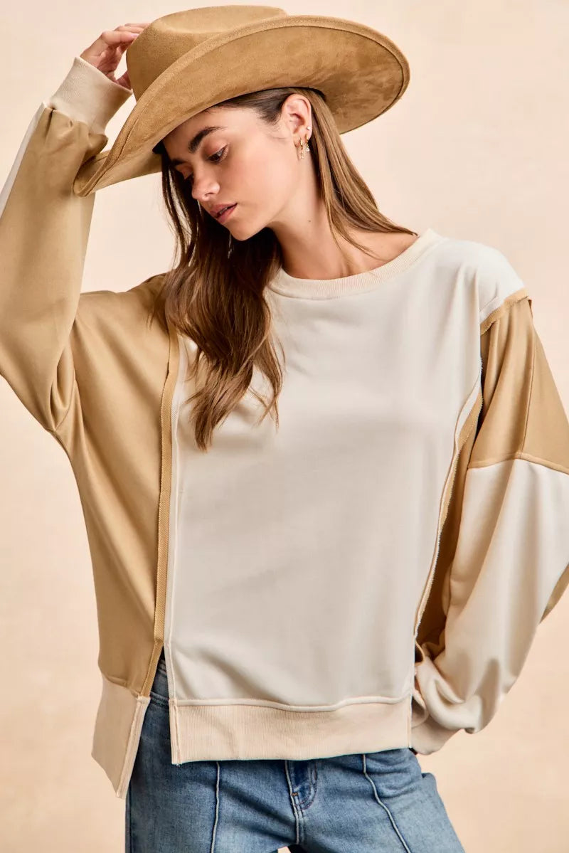 Top de Terry Francés Color Block BiBi con Detalle de Costura Abierta