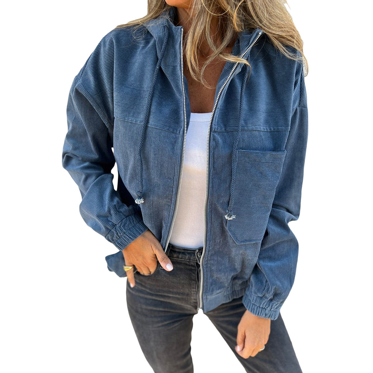 Womens Loose-Fit Long-Sleeve Solid-Color Casual Jacket