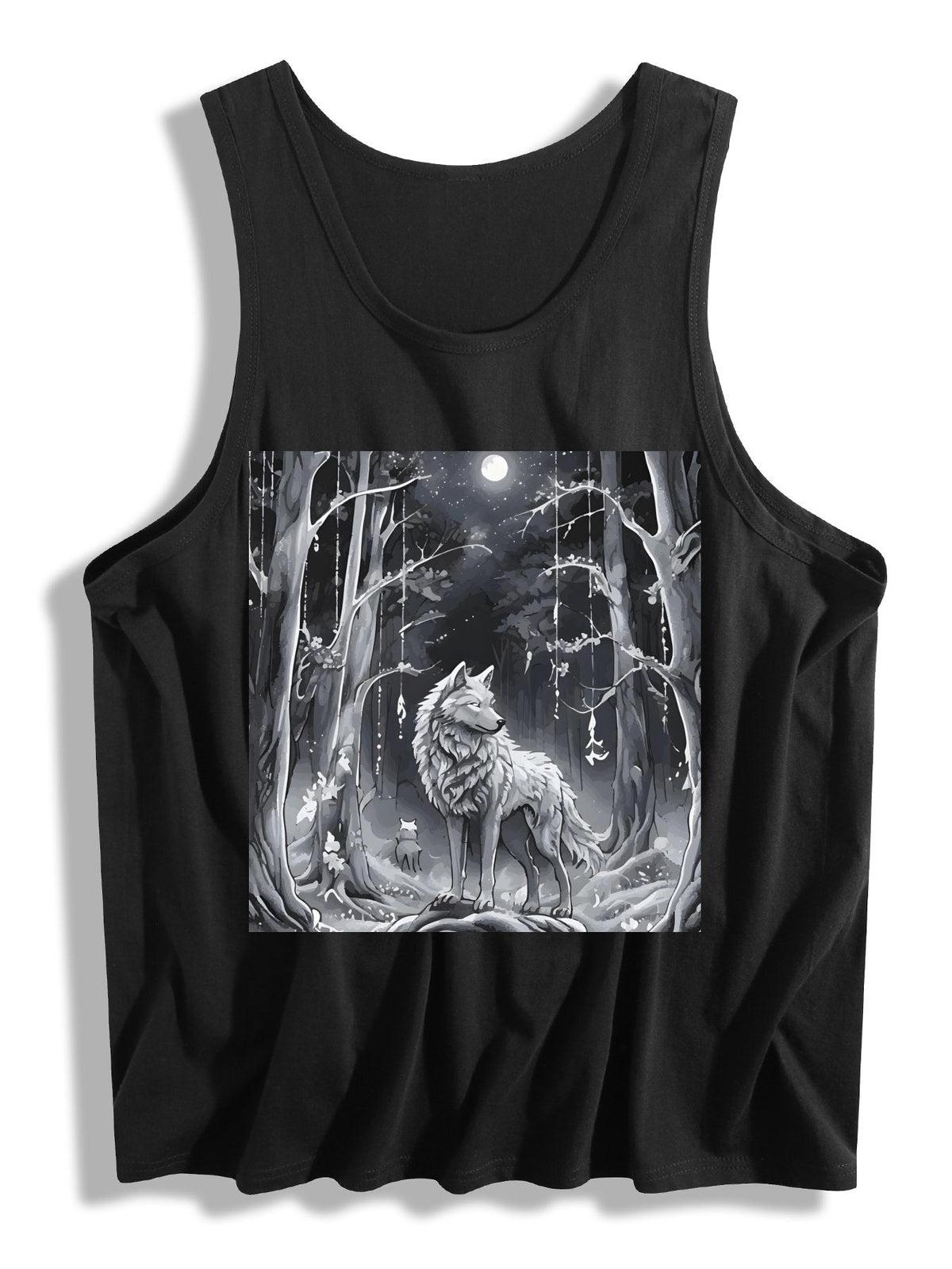 Ethereal Wolf in the Moonlight Cotton Tank Top for Men (Front Printing)