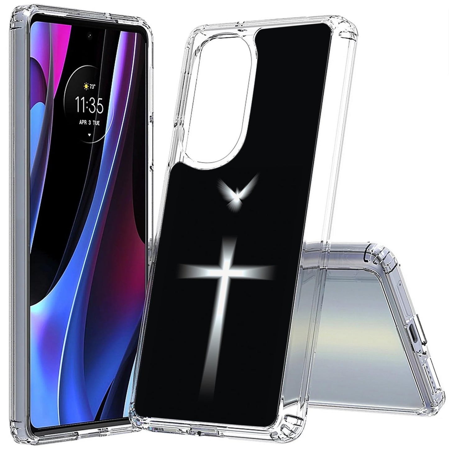 VIBECover Slim Case Compatible for Motorola Edge Plus 5G UW 2022/ Edge+ 2022/ Edge 30 Pro(Not Edge Plus 2023) Total Guard Flex TPU Cover Thin and Light Print in CA Dove Cross