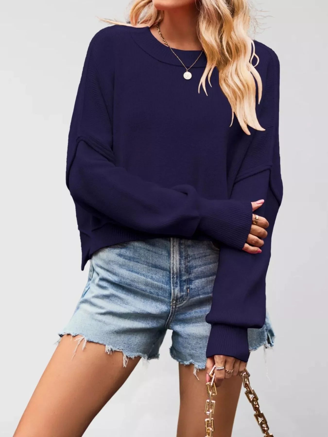 Crew Neck Dropped Shoulder Sweater