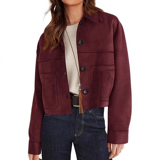 Women's Faux Suede Short Jacket Lightweight Casual Winter Autumn Outerwear Clothing