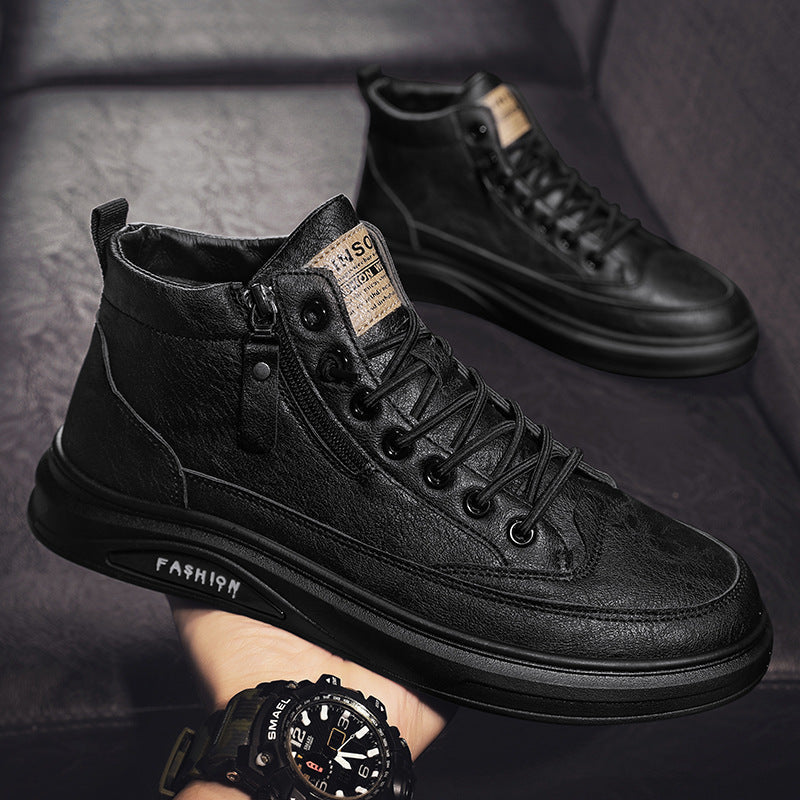 Zapatillas de skate para hombre negras de media caña, botas Martin impermeables de invierno