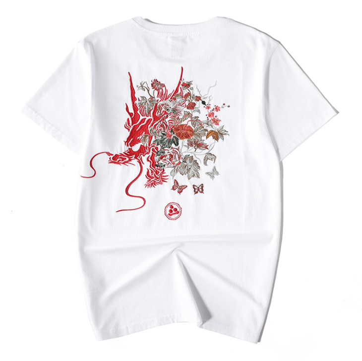 Summer Youth Embroidered Dragon T-Shirt for Men
