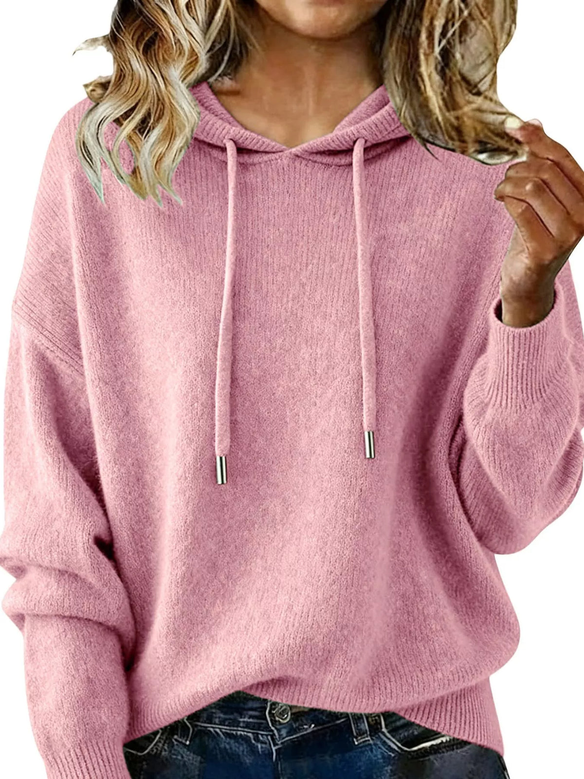 Drawstring Long Sleeve Hooded Sweater