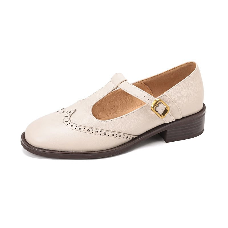 Vintage Brogue British Style Chunky Heel Pumps