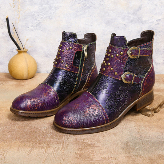 Retro Womens Rivet Belt Buckle Fashion Boots See size chart under “more details”