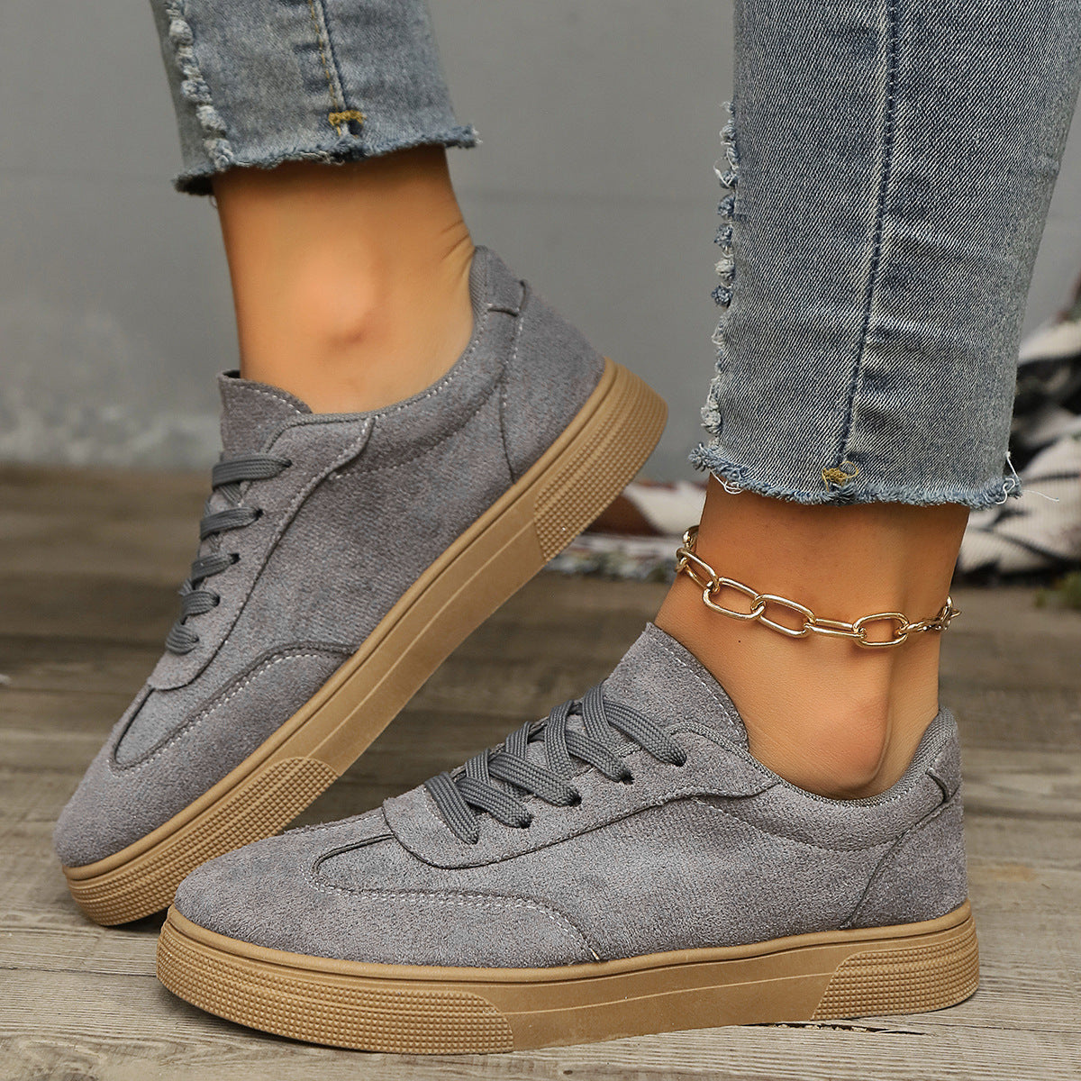 Zapatos casuales de mujer con punta redonda, elegantes, tipo estudiante y con cordones
