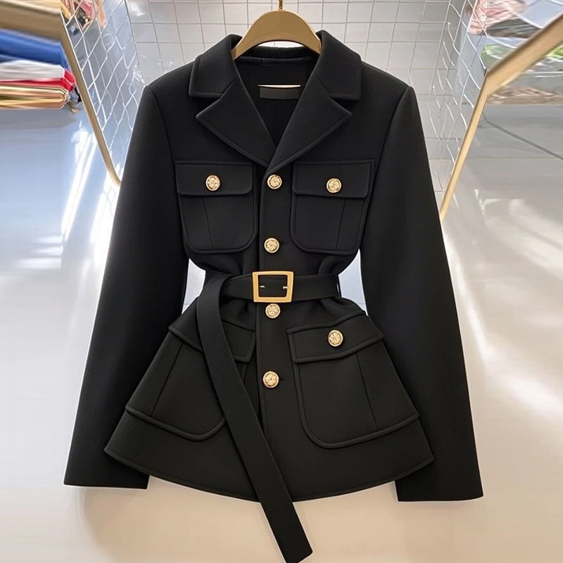 Women's Solid-Color Loose All-Match Cropped Waist-Cinching Coat
