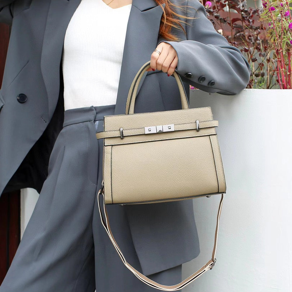 Square Genuine Leather Shoulder Travel Bag