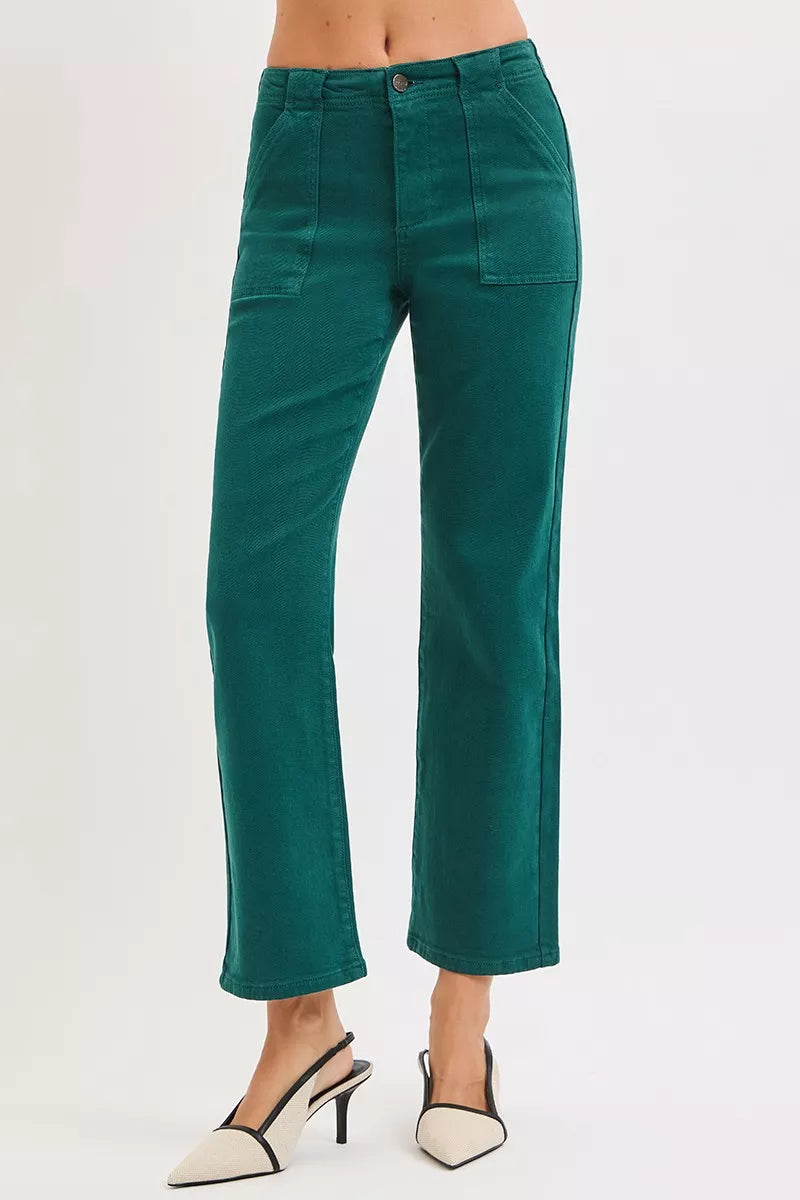 Jeans Flare de Tiro Alto hasta el Tobillo con Bolsillos de Parche RISEN