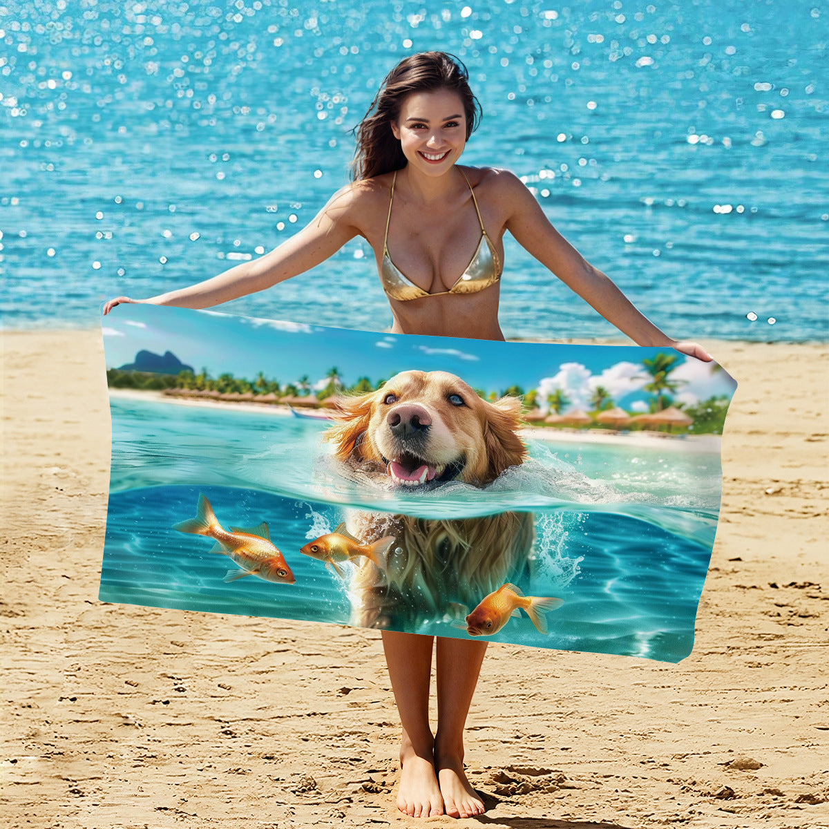 Moisture Absorption Quick-drying And Soft Skin-friendly Double-sided Velvet Beach Towel Polyester Brocade