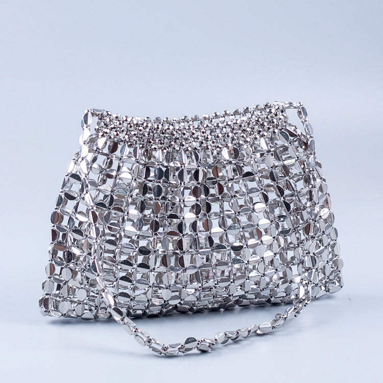 Handmade Flat Beads Woven Large Dumpling Fashion Trendy One-shoulder Handbag See size chart under “more details”