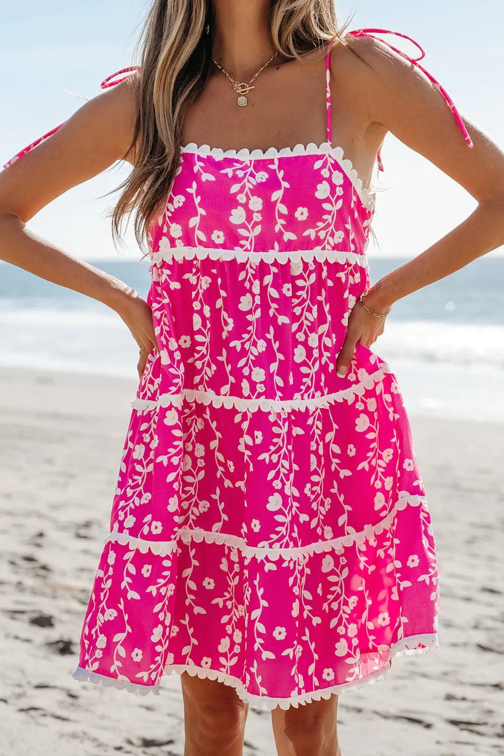 Women's Mini Dress Mini Dress - Floral Tie Shoulder - A-Line Vacation Style