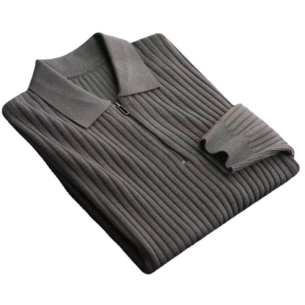 Lapel Knitted Polo Shirt Warm Bedford Cord Sweater Men's Half Zipper Knitted Top