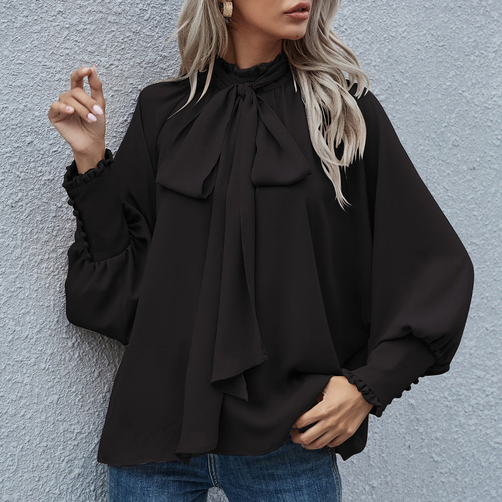Blusa de manga larga Ins, lazo, mangas abullonadas, moda, estilo ejecutivo, blusas de oficina para mujer. Consulta la tabla de tallas en "más detalles".