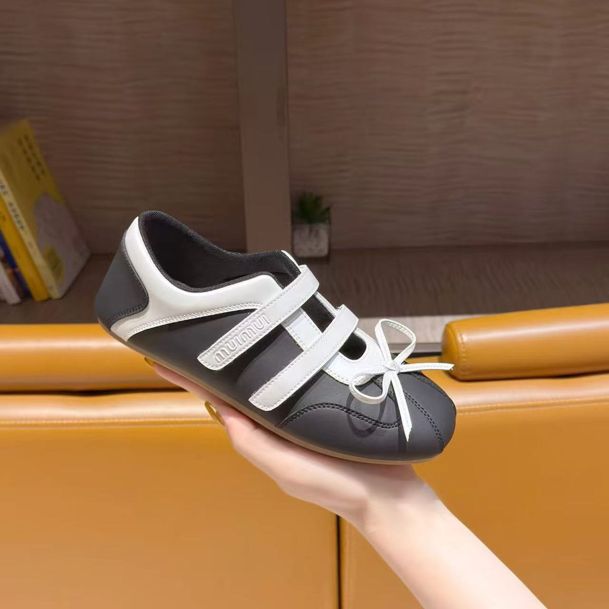 Women Y2K Metallic Double Strap Cutout Front Bow Ballet Flats, Round Toe Slip On Soft Shiny Leather Casual Daily Walking Doll Shoes