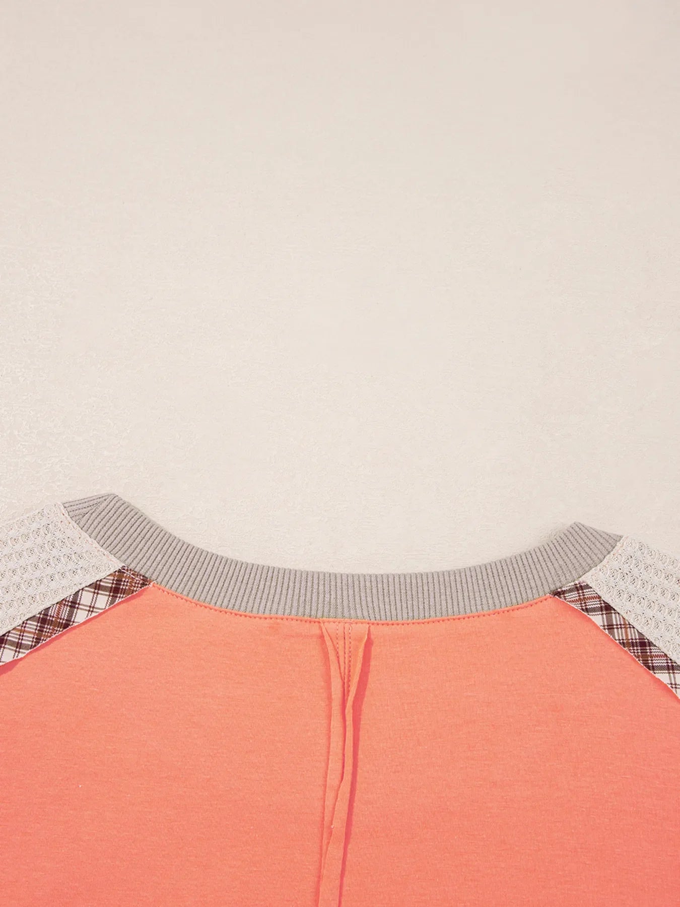 Plaid Waffle Flower Patchwork Contrast Top