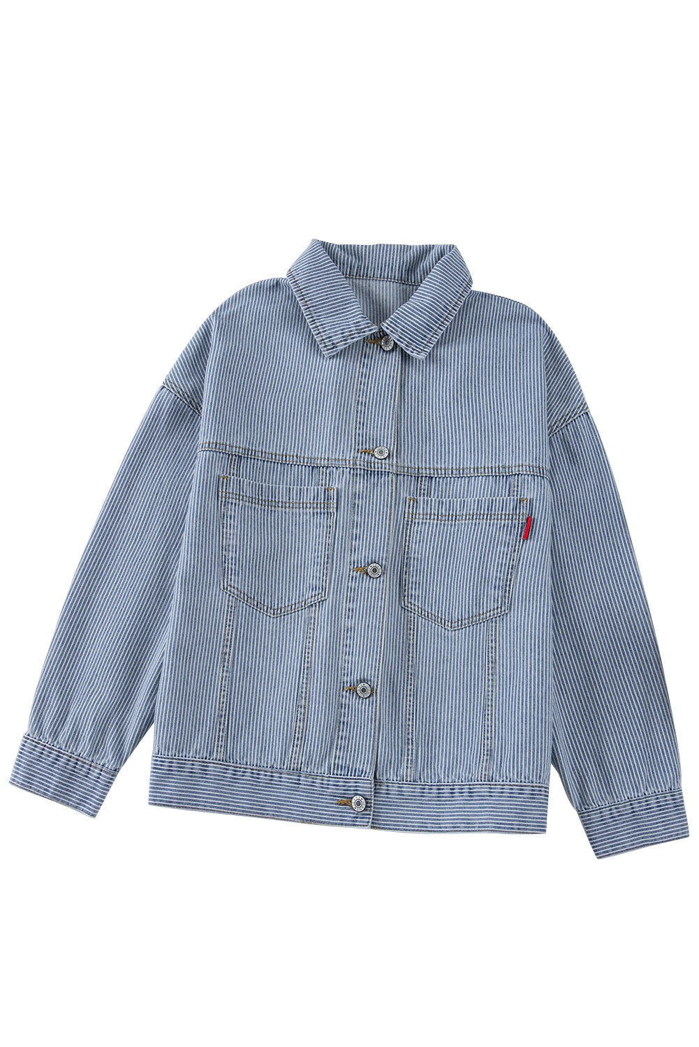Chaqueta vaquera oversize con bolsillo, lavada a la piedra, a rayas azules