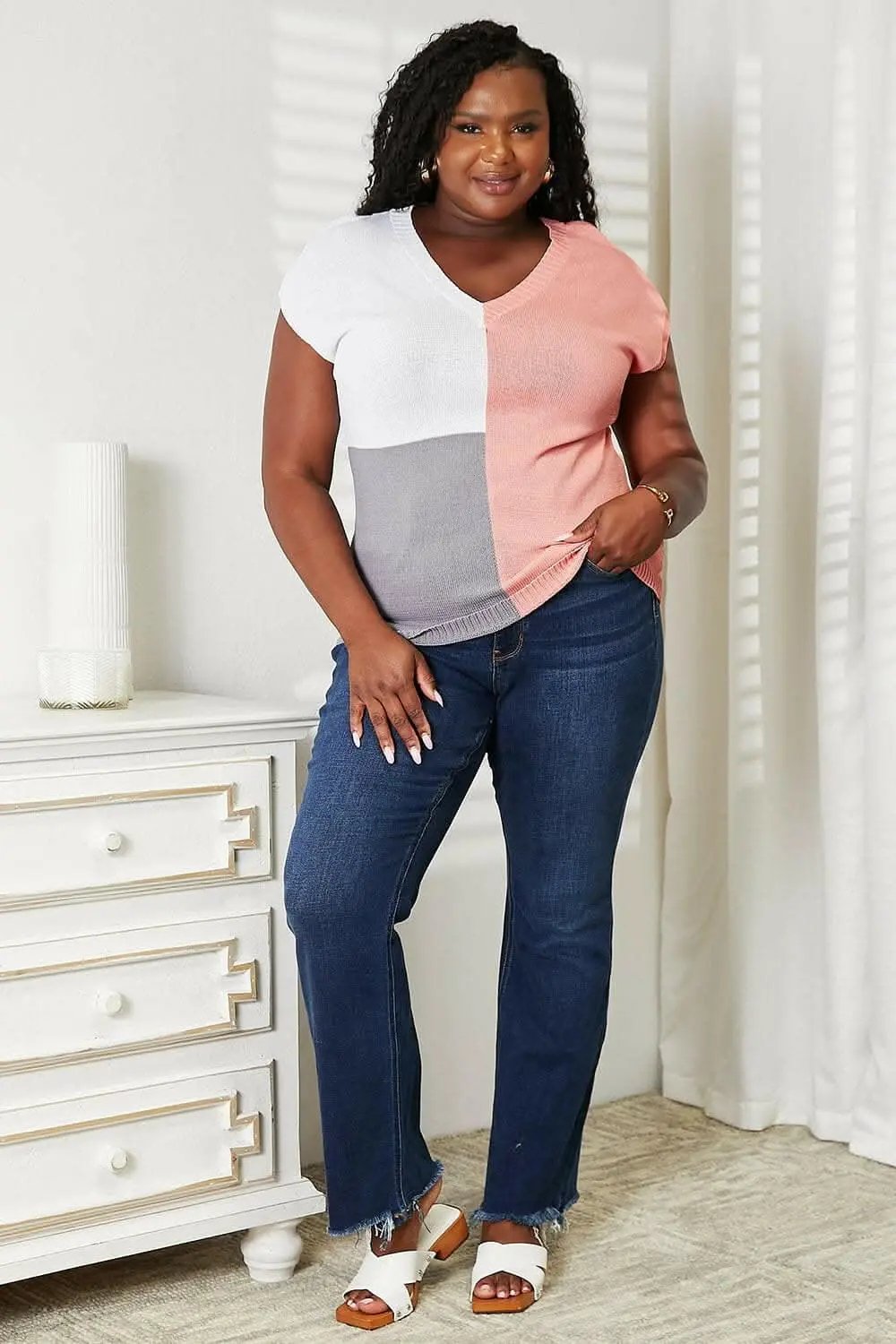 Sweaters Trendsi Color block v-neck knit top