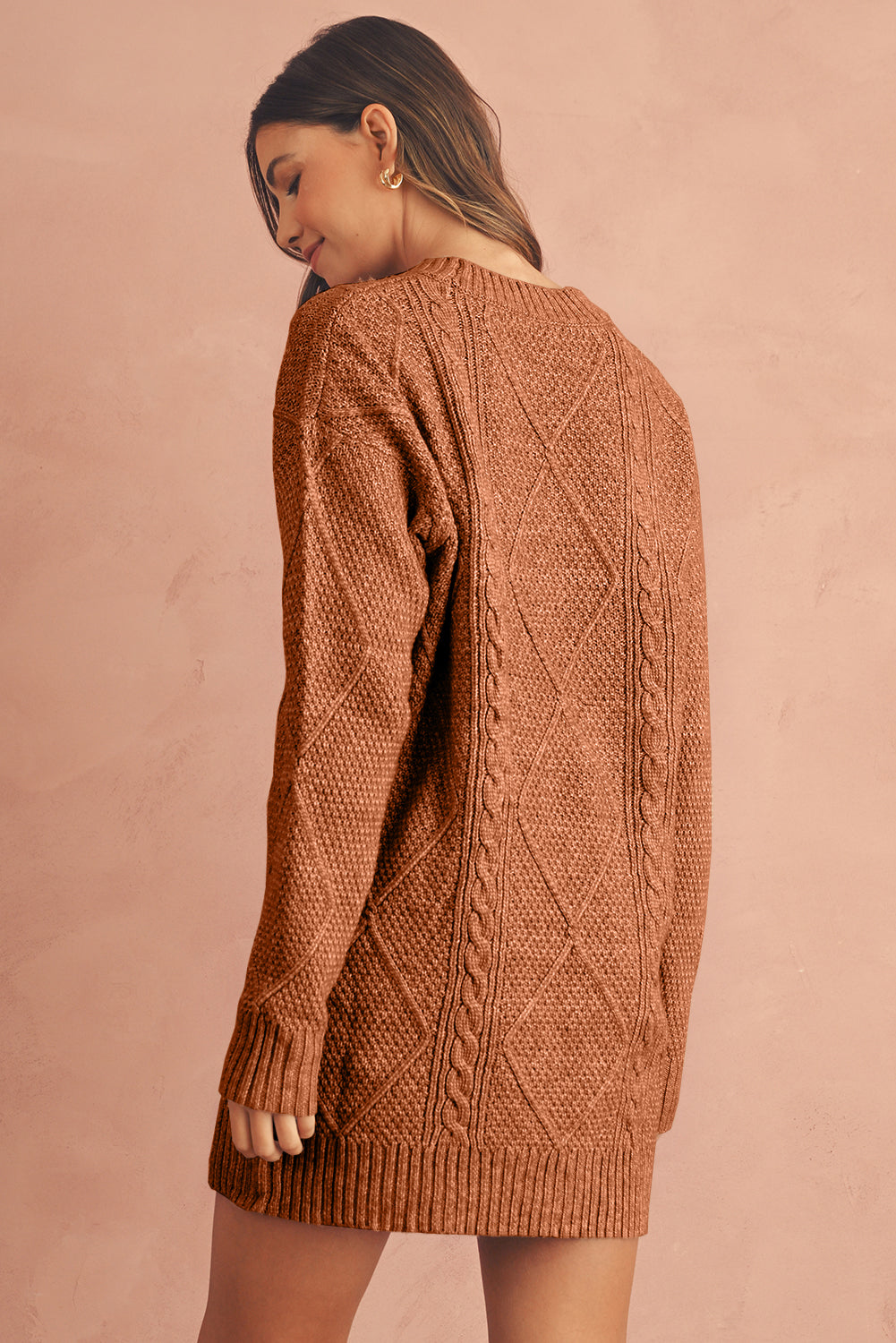 Vestido de punto de cable holgado con hombros caídos Parchment Twist