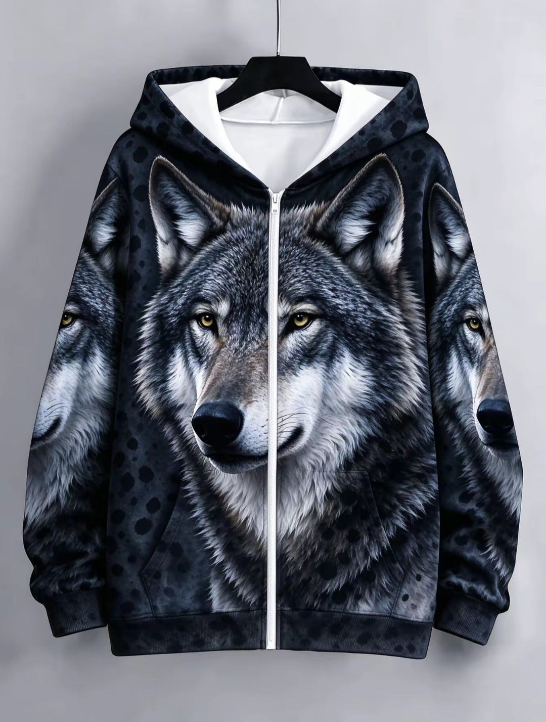 Women's European American Style Zip Up Hooded Cardigan Sweatshirt, Big Face Animal Print, All Over Leopard Print, Loose Casual Trendy Jacket