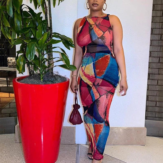 Vestido sin mangas estampado con cuello halter para mujer