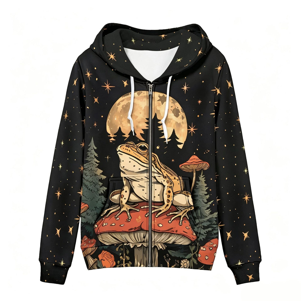 Western-style Halloween Printed Zip-up Hooded Sweatshirt For Women, Featuring A Dark, Sweet And Cool Style, Loose And Casual Long-sleeved Hoodie